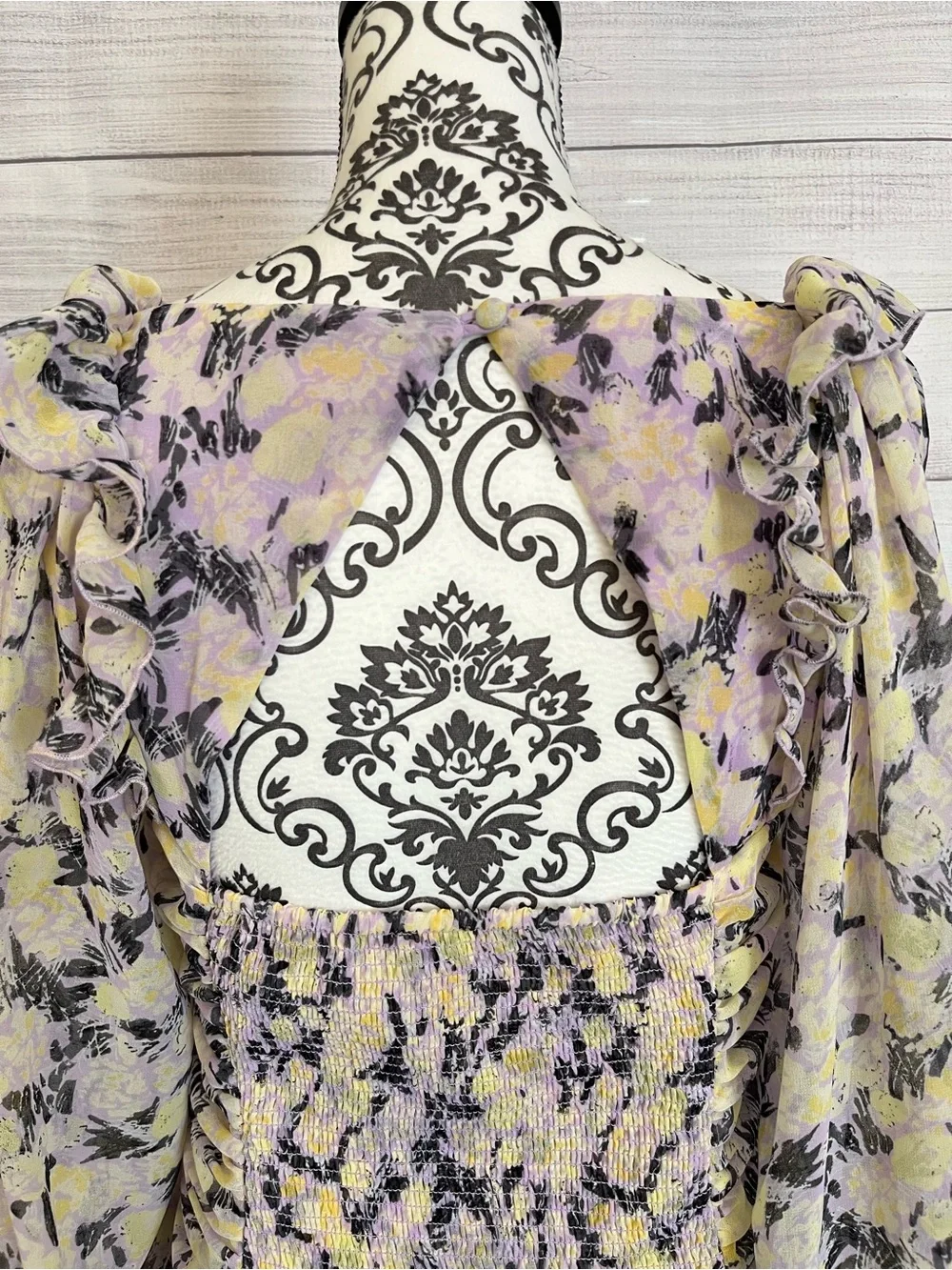 Free People | Lavender Floral Ruffle Smocked Puff-Sleeve Top